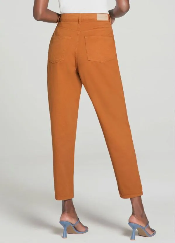 Lunender - Calça Sarja Mommy com Cintura Alta Laranja 2