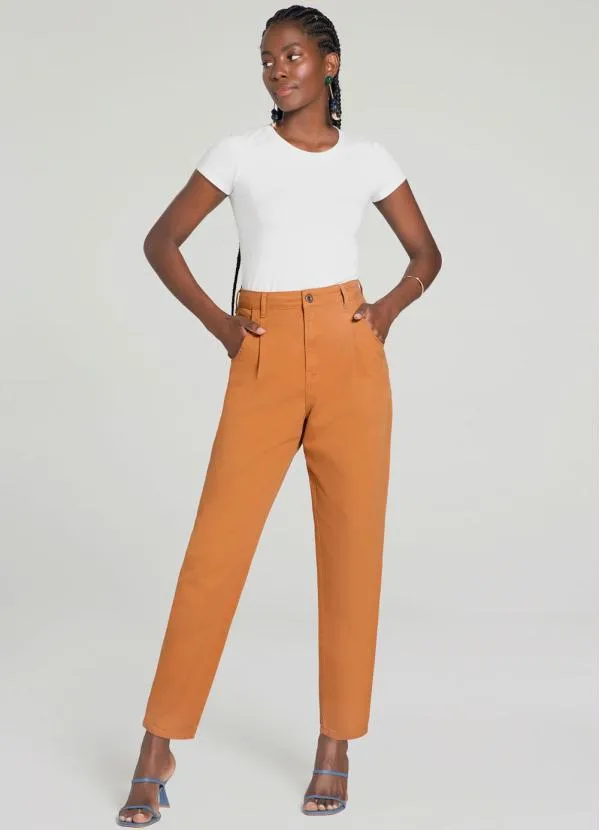 Lunender - Calça Sarja Mommy com Cintura Alta Laranja 3