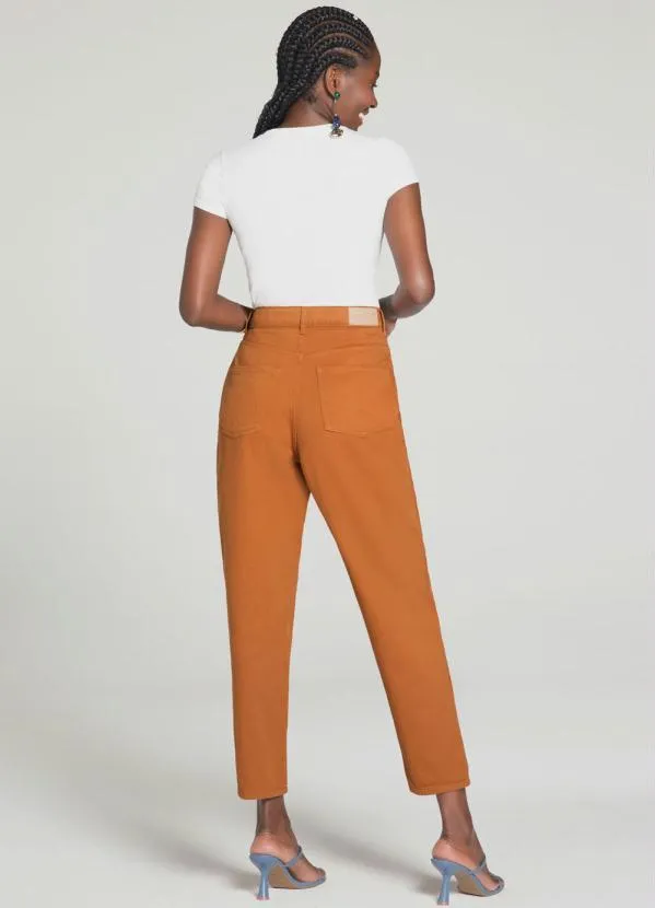 Lunender - Calça Sarja Mommy com Cintura Alta Laranja 4