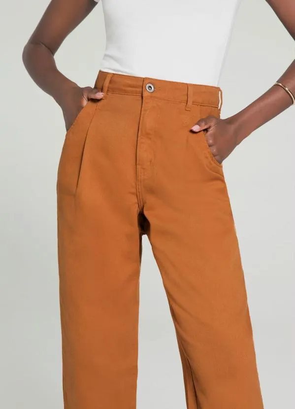 Lunender - Calça Sarja Mommy com Cintura Alta Laranja 5