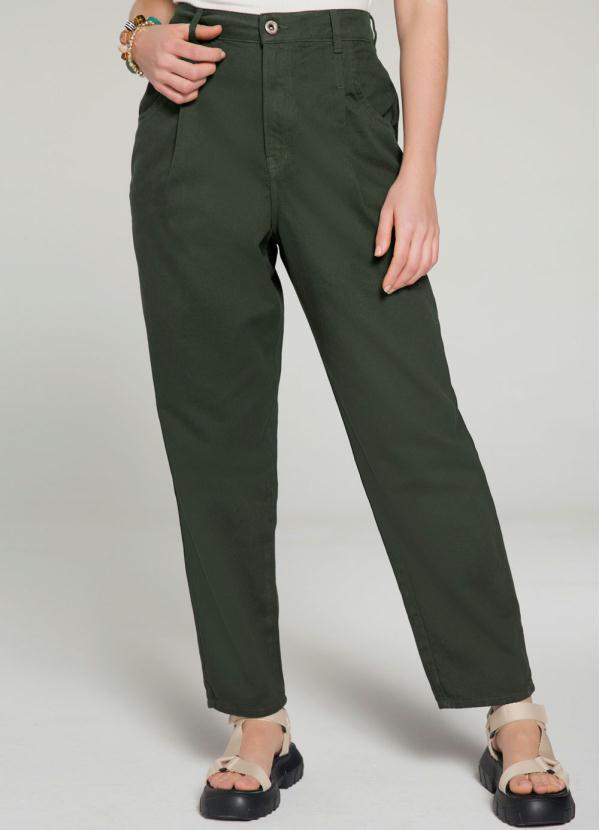 Lunender - Calça Sarja Mommy com Cintura Alta Verde