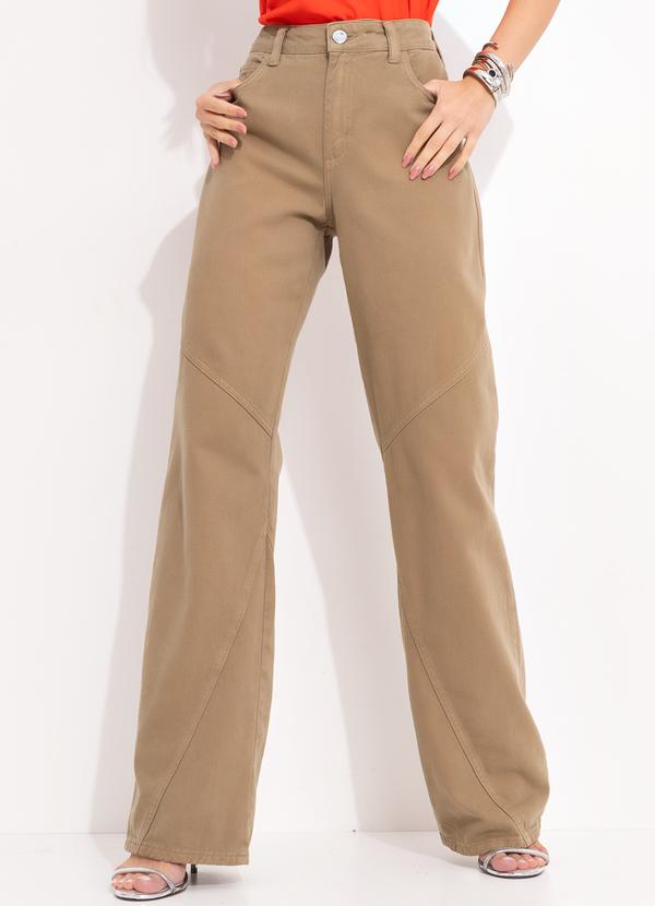 Forum - Calça Sarja Raquel Wide Leg Bege