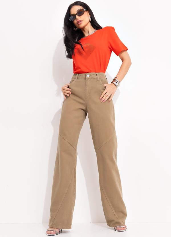 Forum - Calça Sarja Raquel Wide Leg Bege 3