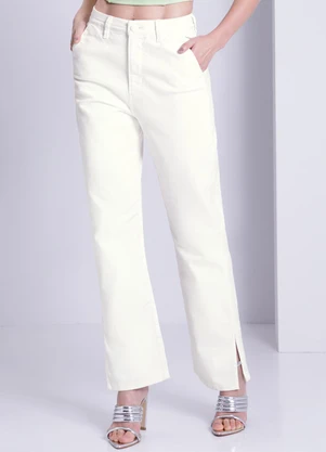 Lunender - Calça Sarja Reta Cropped Chapa Barriga Bege - LUNENDER