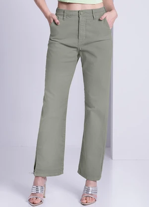 Lunender - Calça Sarja Reta Cropped Chapa Barriga Verde - LUNENDER