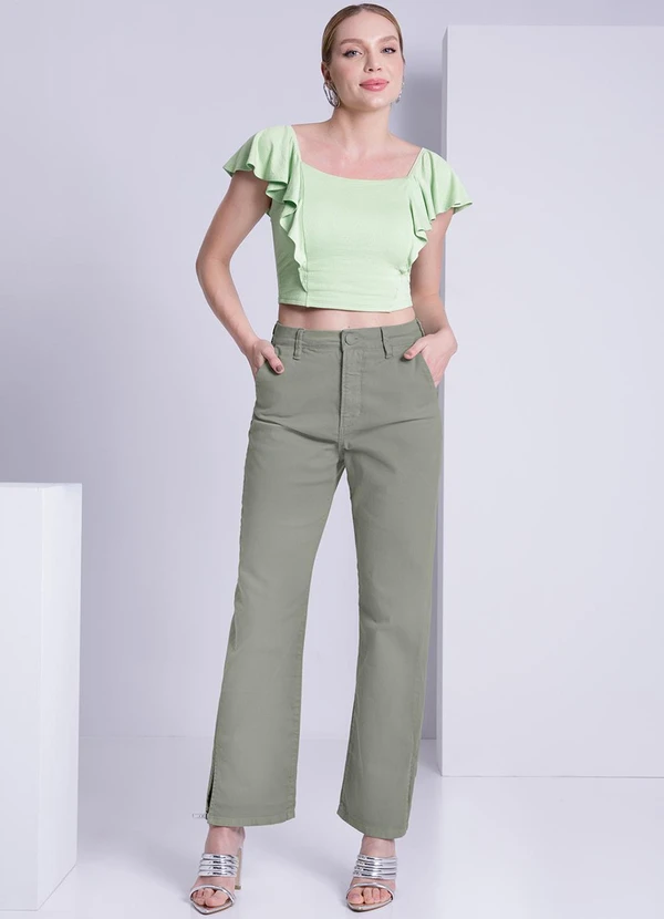 Lunender - Calça Sarja Reta Cropped Chapa Barriga Verde 3