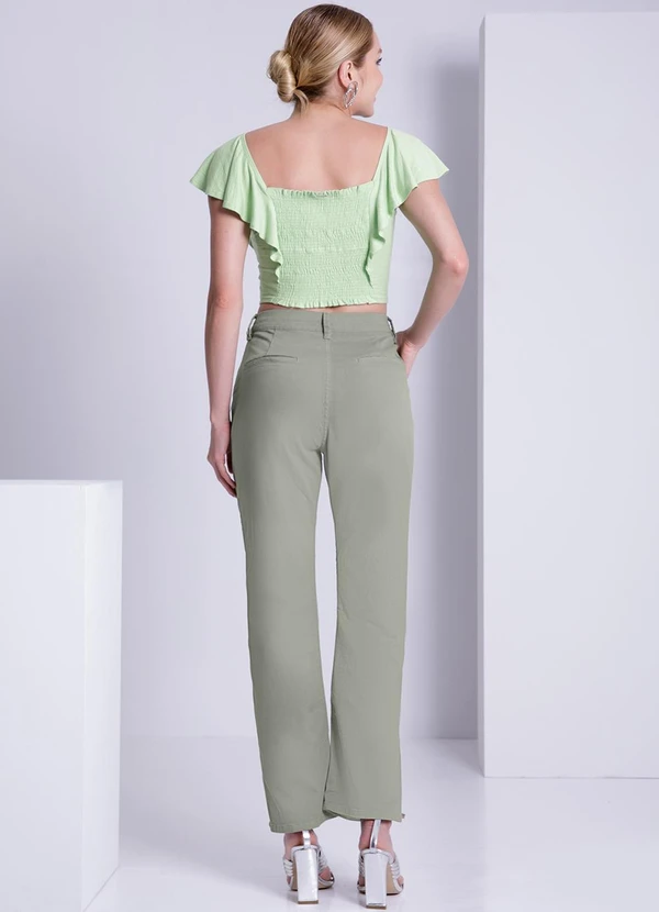 Lunender - Calça Sarja Reta Cropped Chapa Barriga Verde 4