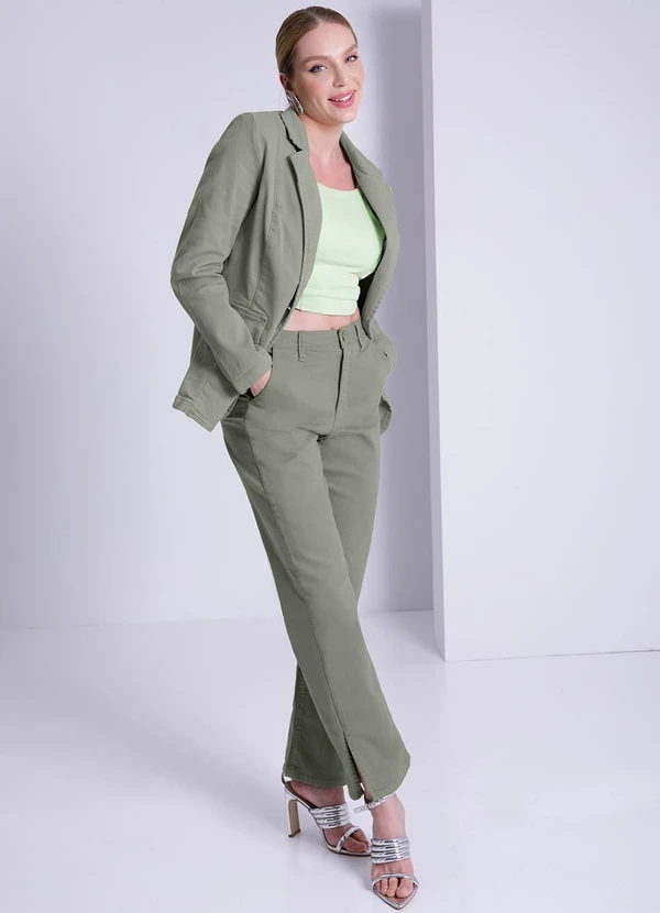 Lunender - Calça Sarja Reta Cropped Chapa Barriga Verde 5