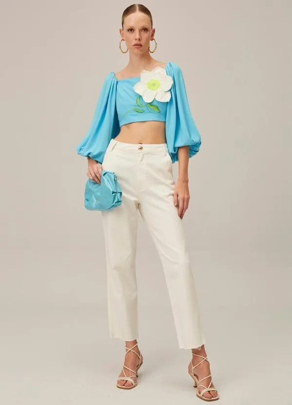 Lança Perfume - Calça Sarja Reta Super High Branco 3