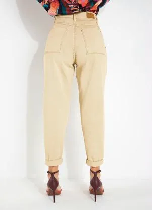 Sawary Jeans - Calça Sawary Bege Mom Jeans com Bolsos - SAWARY JEANS