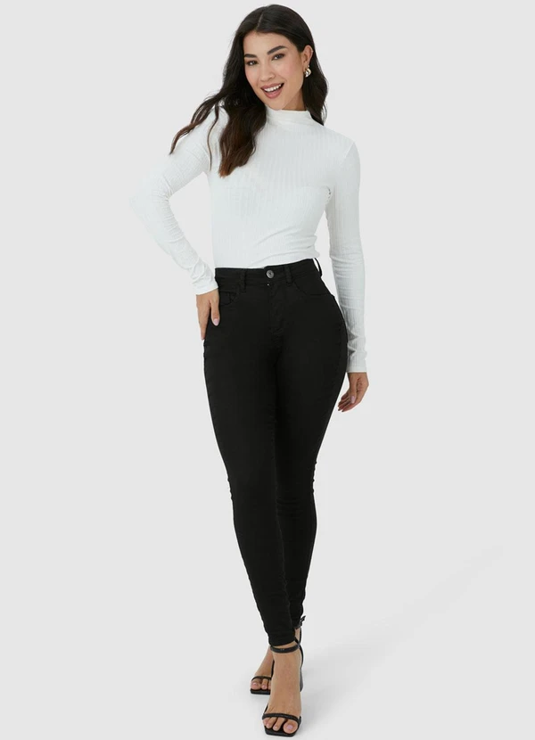 Malwee - Calça Skinny Sarja Flex Cintura Alta Preto 4