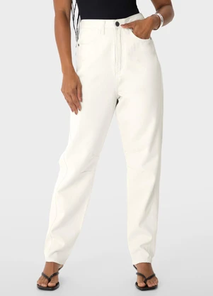 Enfim - Calça Slouchy Cintura Alta em Sarja Off White - ENFIM