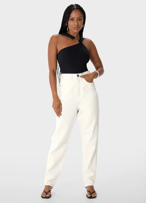 Enfim - Calça Slouchy Cintura Alta em Sarja Off White - ENFIM