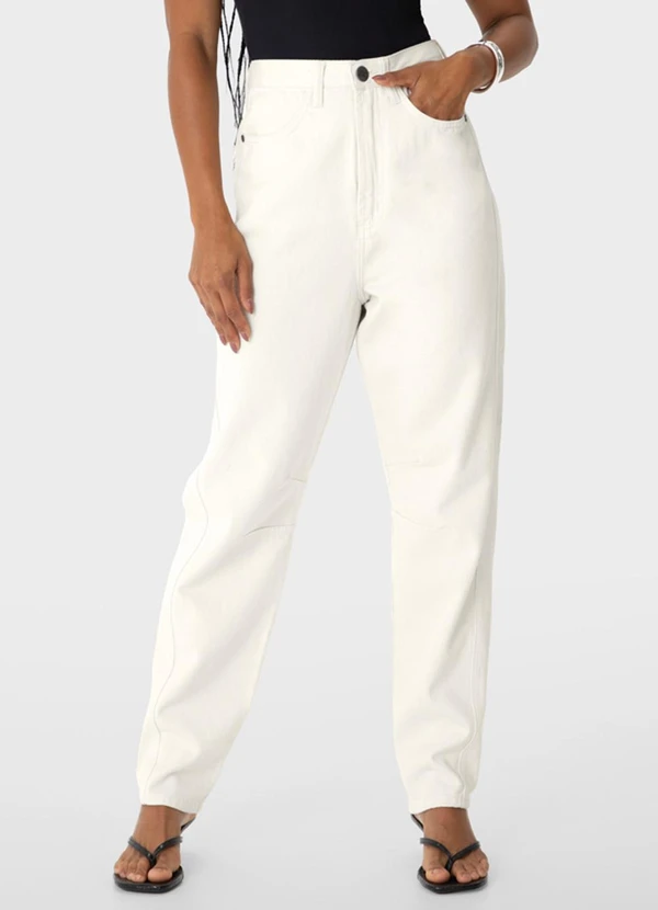 Enfim - Calça Slouchy Cintura Alta em Sarja Off White