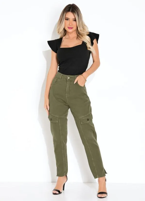 Sawary Jeans - Calça Verde Militar Mom Jeans Sawary 3