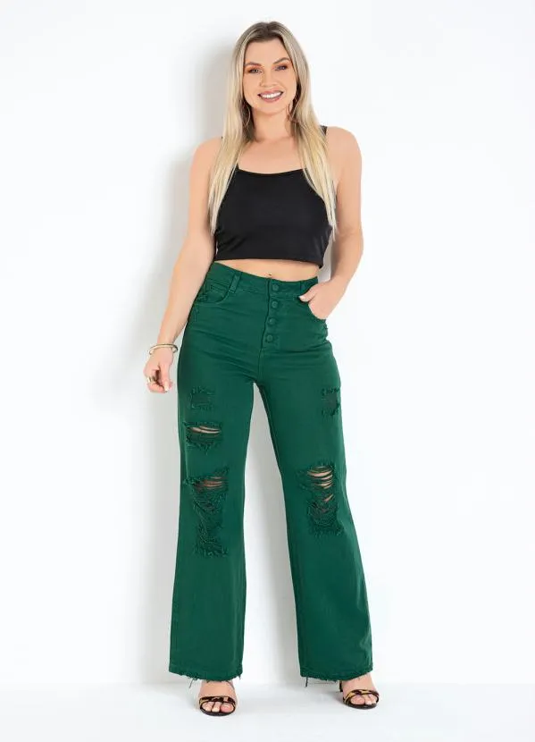 Sawary Jeans - Calça Verde Wide Leg com Bolsos Sawary 3