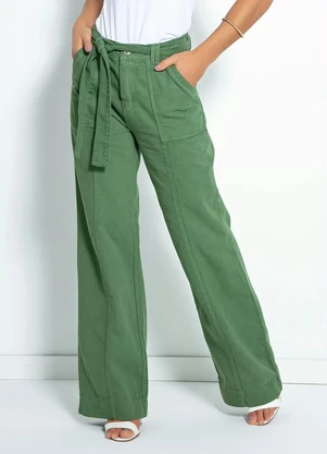 Sawary Jeans - Calça Verde Wide Leg com Faixa Sawary - SAWARY JEANS