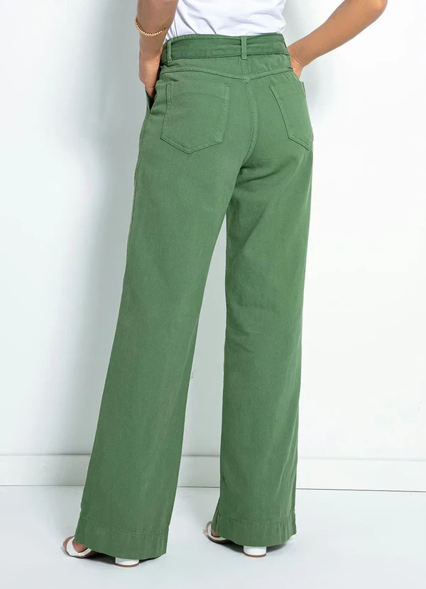Sawary Jeans - Calça Verde Wide Leg com Faixa Sawary 2