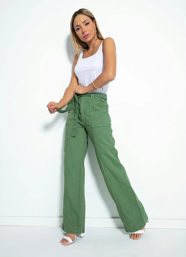 Sawary Jeans - Calça Verde Wide Leg com Faixa Sawary 3