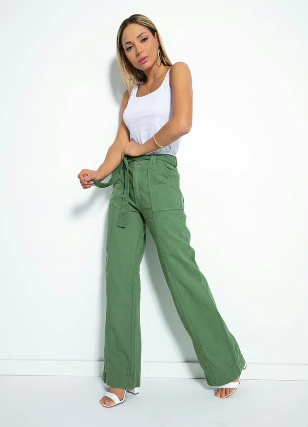 Sawary Jeans - Calça Verde Wide Leg com Faixa Sawary 3