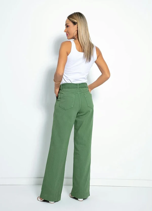 Sawary Jeans - Calça Verde Wide Leg com Faixa Sawary 5
