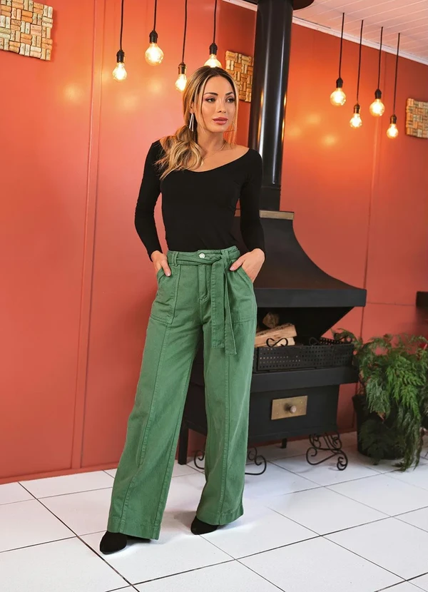 Sawary Jeans - Calça Verde Wide Leg com Faixa Sawary 6