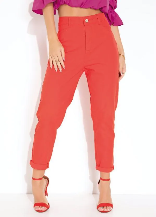 Sawary Jeans - Calça Vermelha Mom Jeans Sawary