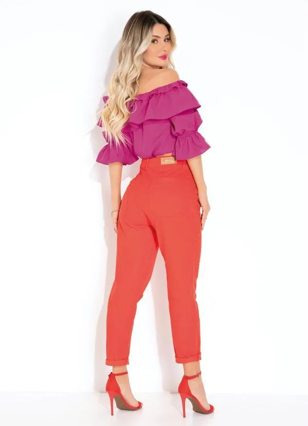 Sawary Jeans - Calça Vermelha Mom Jeans Sawary 4