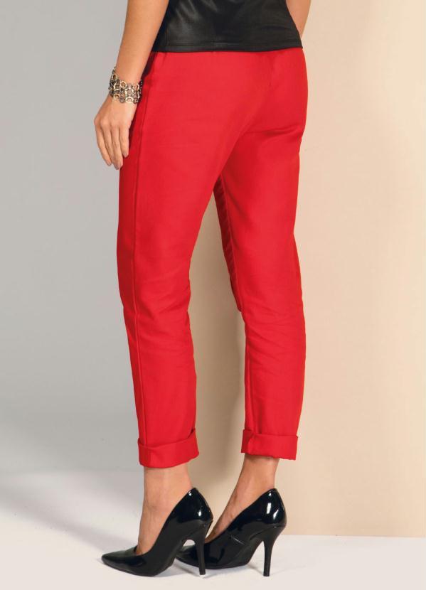 Quintess - Calça Vermelha Reta com Cintura Alta e Cinto 2