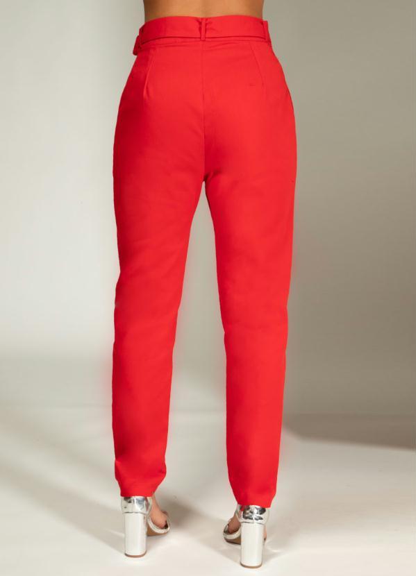 Quintess - Calça Vermelha Reta com Cintura Alta e Cinto 4