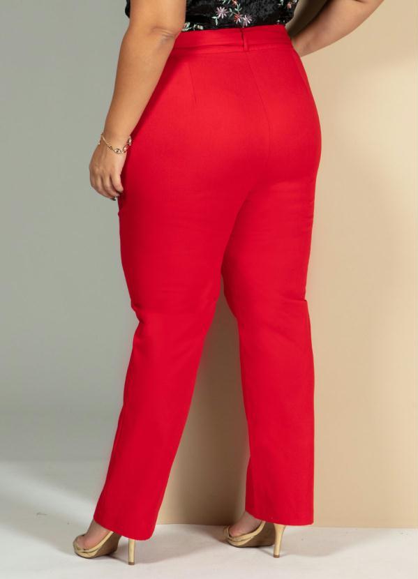Quintess - Calça Vermelha Reta com Cintura Alta e Cinto 8