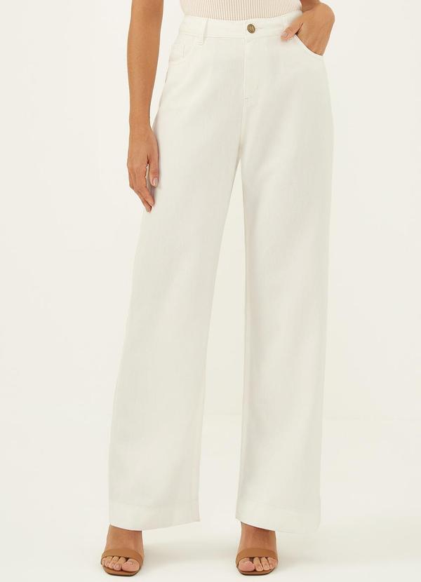 Principessa - Calça Wide Leg de Sarja Off White Tarsila