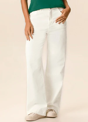 Malwee - Calça Wide Leg em Sarja Off White - MALWEE