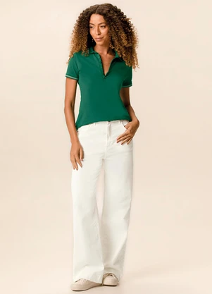 Malwee - Calça Wide Leg em Sarja Off White - MALWEE