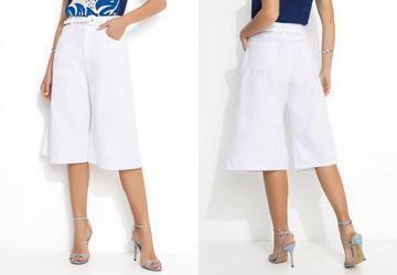 Jorts Branco em Sarja com Bolsos