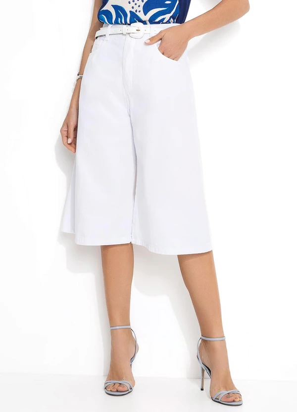 Quintess - Jorts Branco em Sarja com Bolsos