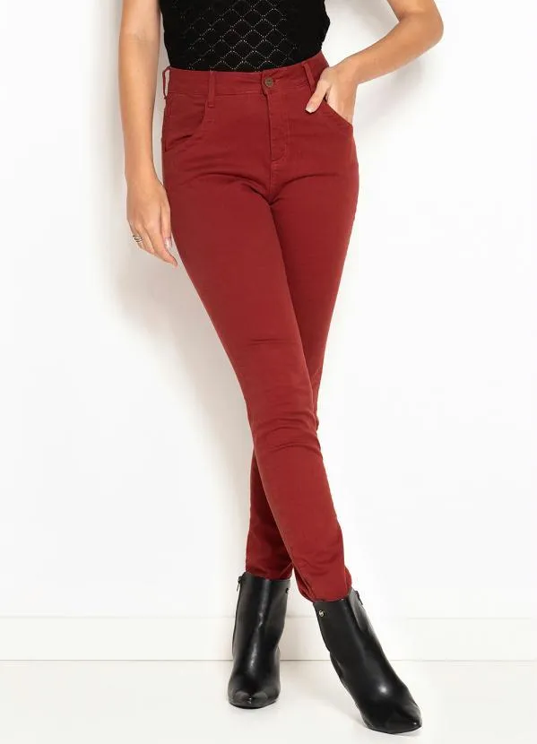 Maria Filó - Calça de Sarja Skinny Color Bordô