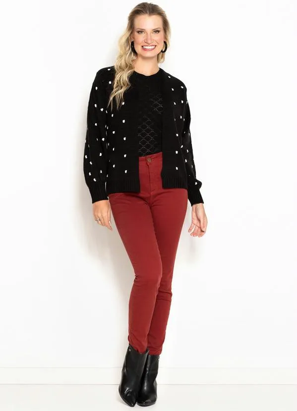 Maria Filó - Calça de Sarja Skinny Color Bordô 6