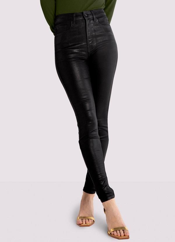 Lunender - Calça Jeans Skinny Cintura Alta com Efeito Gloss Preto
