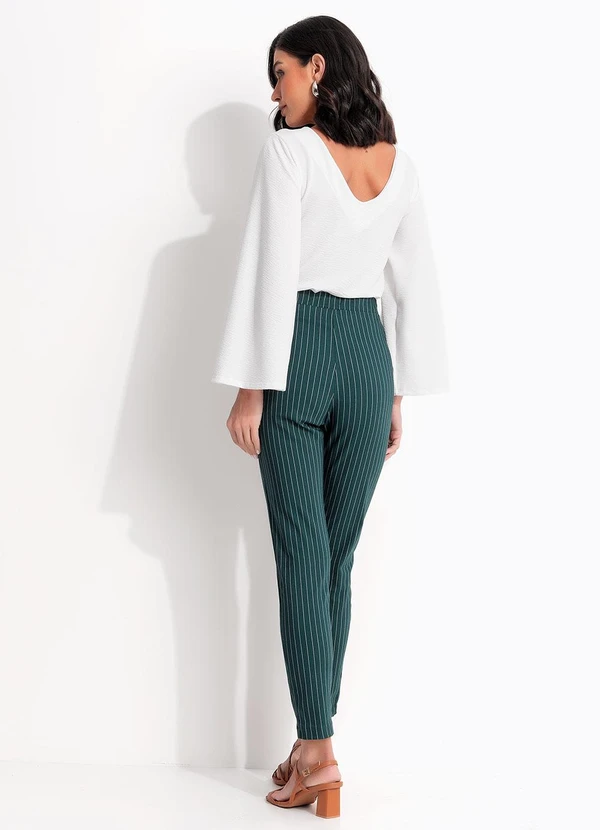 Quintess - Calça Risca de Giz Verde em Bengaline 8