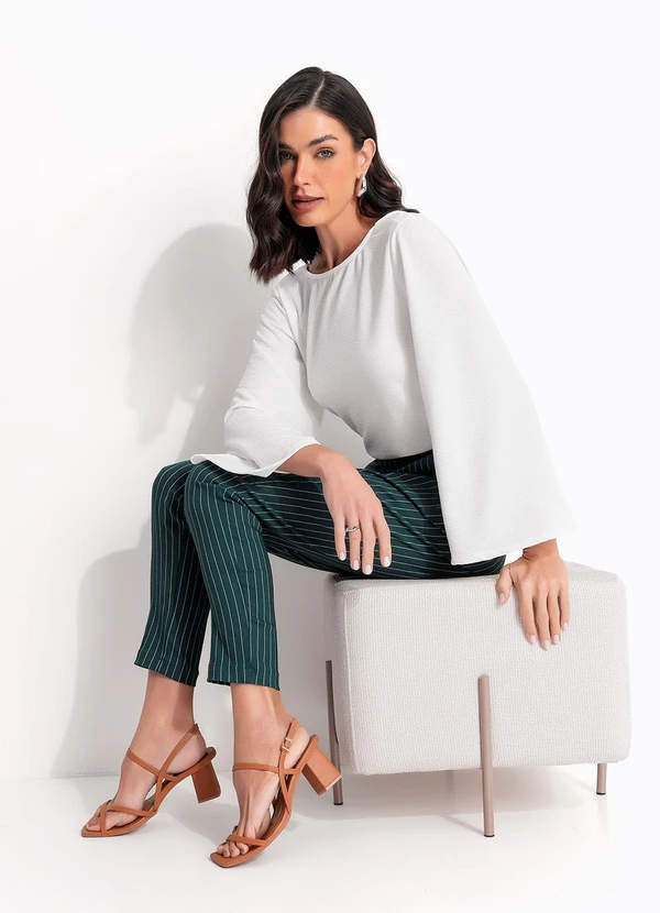 Quintess - Calça Risca de Giz Verde em Bengaline 5