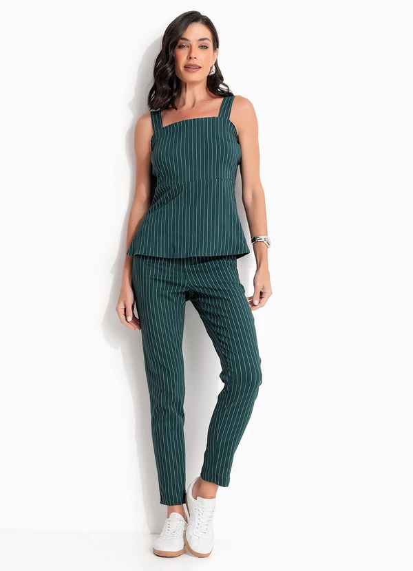 Quintess - Calça Risca de Giz Verde em Bengaline 3