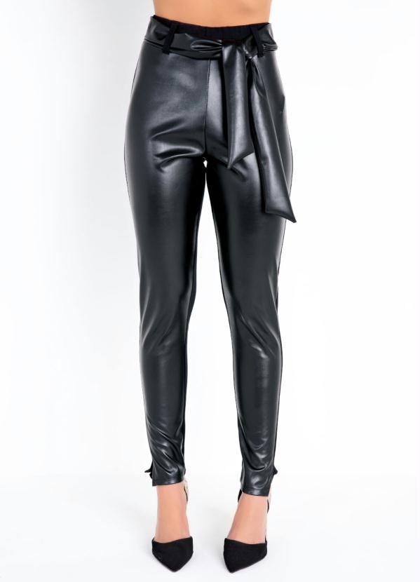 Quintess - Calça Skinny Preta com Detalhes em Sintético 3