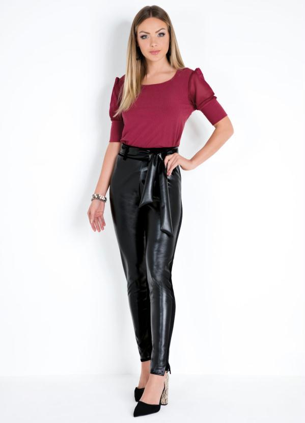 Quintess - Calça Skinny Preta com Detalhes em Sintético 5