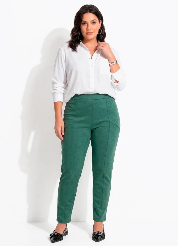 Quintess - Calça Verde em Malha Suede