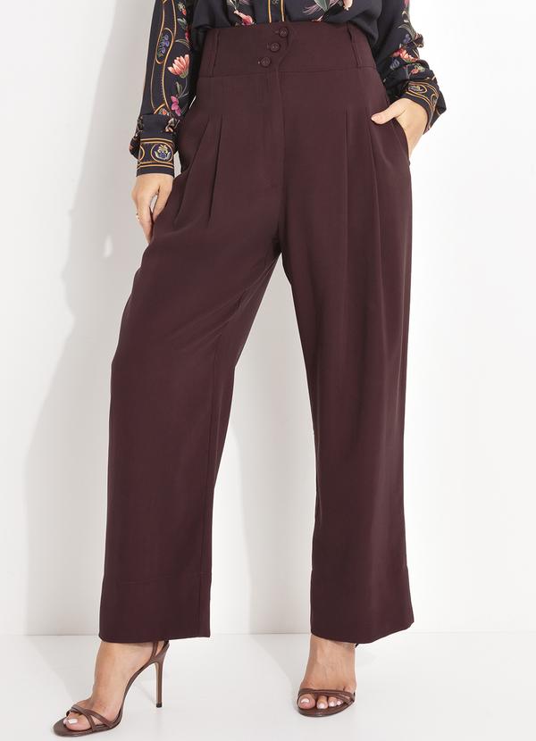 Farm - Calça Alfaiataria Botões Marrom