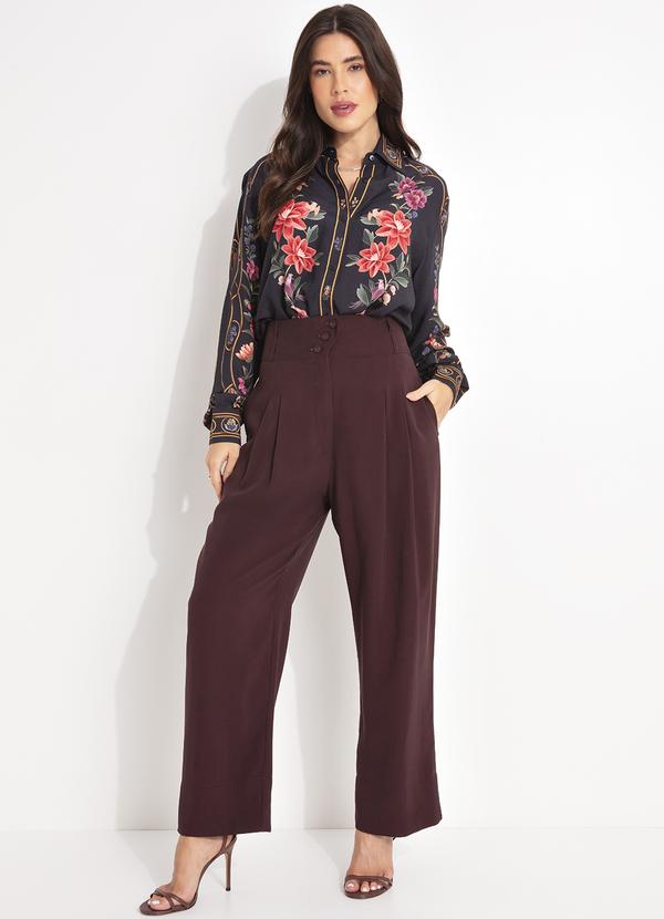 Farm - Calça Alfaiataria Botões Marrom 3