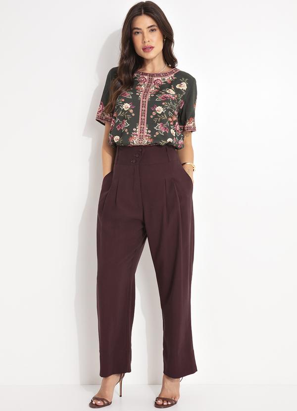 Farm - Calça Alfaiataria Botões Marrom 6