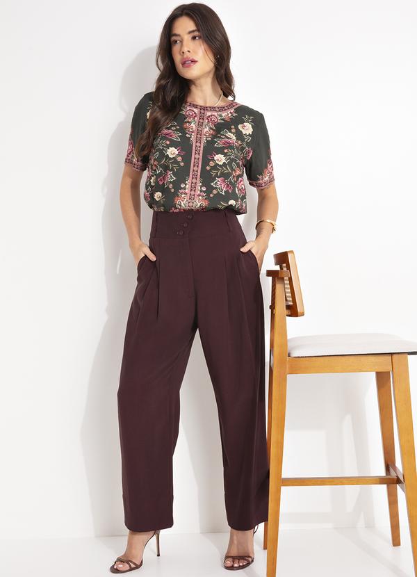 Farm - Calça Alfaiataria Botões Marrom 7