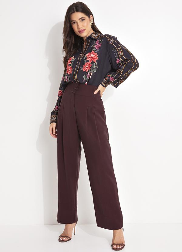 Farm - Calça Alfaiataria Botões Marrom 8